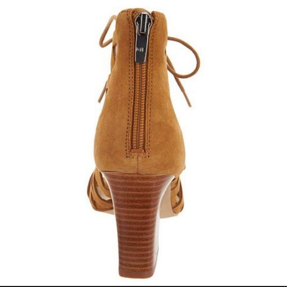 NWB Marc Fisher Cut-out Suede Lace-up Sandals Blair Luggage - Medium - Picture 3 of 3